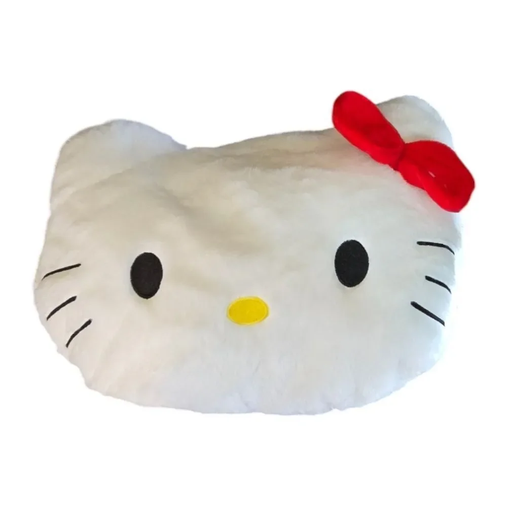 Hello Kitty Plush Faux Fur Throw Pillow White Cat Face Red Bow 13
